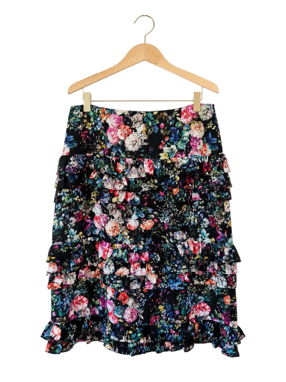 Nicole Miller New York Floral Tiered Ruffle Skirt Size 8 Boho Romantic